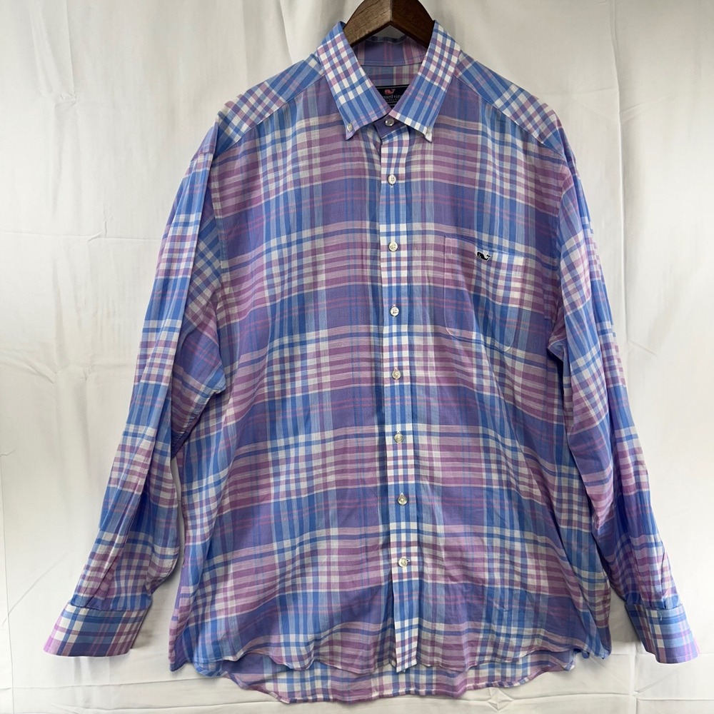 Vineyard Vines Tucker Shirt Mens XL Purple Blue Plaid Button Down 1W0971
